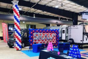 Large corporate balloon decor for RV sales