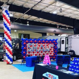 Large corporate balloon decor for RV sales