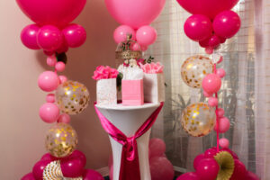Pink Balloon decor for gift table