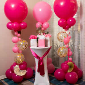 Pink Balloon decor for gift table