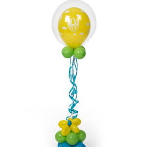 Yellow, gree and blue balloon tower