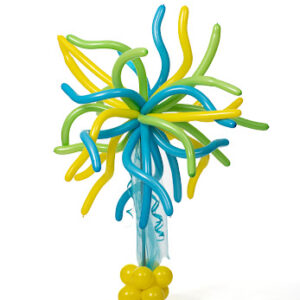 Blue, yellow and green squiggly balloons