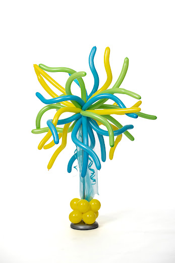 Blue, yellow and green squiggly balloons