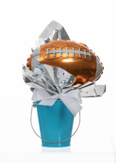 Petite Tabletop Centerpiece Sports Football Foil Teal Bucket Silver School